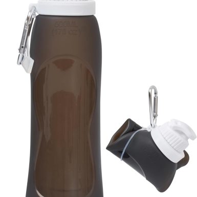 HYDRATE Collapsible Water Bottles for Travel - 17oz Foldable Pocket Bottle - Portable, Flexible, Compact Roll Up Bottles with Carabiner - Refillable Pouch for Hot and Cold Drinks (Black)