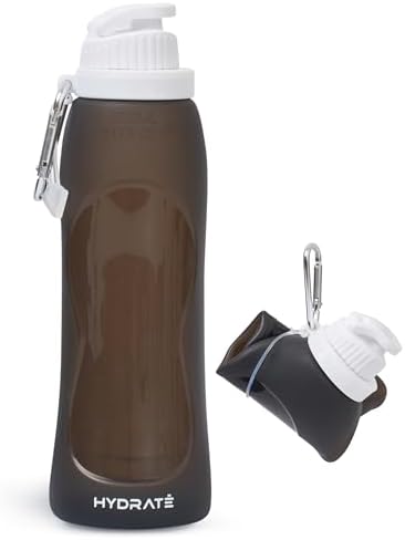 HYDRATE Collapsible Water Bottles for Travel - 17oz Foldable Pocket Bottle - Portable, Flexible, Compact Roll Up Bottles with Carabiner - Refillable Pouch for Hot and Cold Drinks (Black) - Image 2