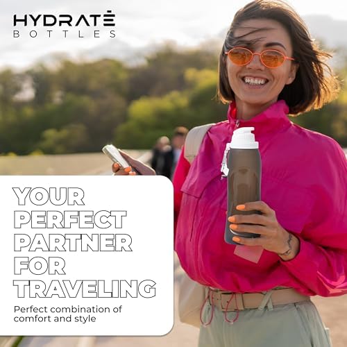HYDRATE Collapsible Water Bottles for Travel - 17oz Foldable Pocket Bottle - Portable, Flexible, Compact Roll Up Bottles with Carabiner - Refillable Pouch for Hot and Cold Drinks (Black) - Image 5