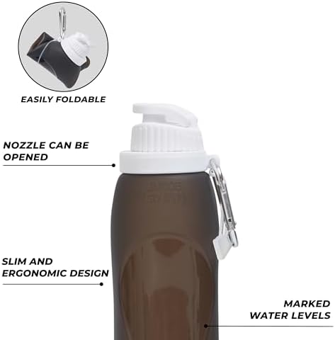 HYDRATE Collapsible Water Bottles for Travel - 17oz Foldable Pocket Bottle - Portable, Flexible, Compact Roll Up Bottles with Carabiner - Refillable Pouch for Hot and Cold Drinks (Black) - Image 6