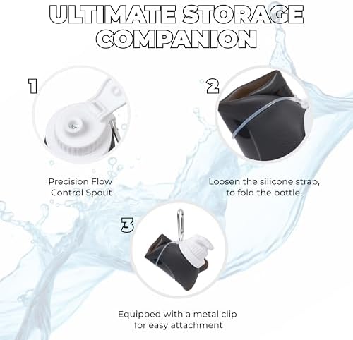 HYDRATE Collapsible Water Bottles for Travel - 17oz Foldable Pocket Bottle - Portable, Flexible, Compact Roll Up Bottles with Carabiner - Refillable Pouch for Hot and Cold Drinks (Black) - Image 8