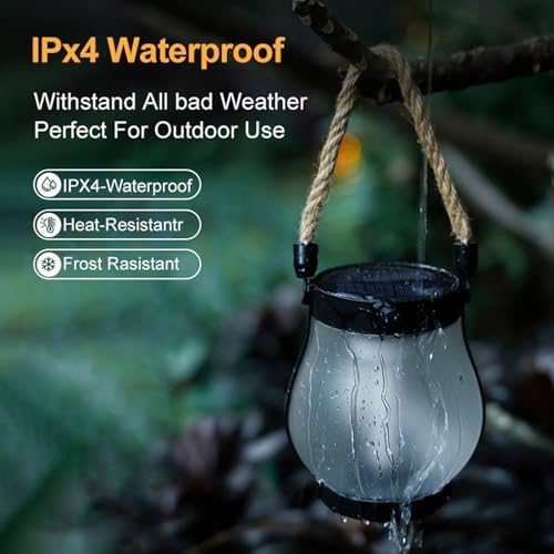 Solar Lantern,Hanging Solar Lights with Warm Light,Hemp Rope Lamp Rainproof Decorate for Outdoor Garden Pathway Yard Table Porch, 400mAh Li Battery - Image 4