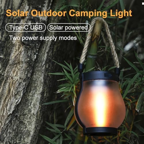 Solar Lantern,Hanging Solar Lights with Warm Light,Hemp Rope Lamp Rainproof Decorate for Outdoor Garden Pathway Yard Table Porch, 400mAh Li Battery - Image 5
